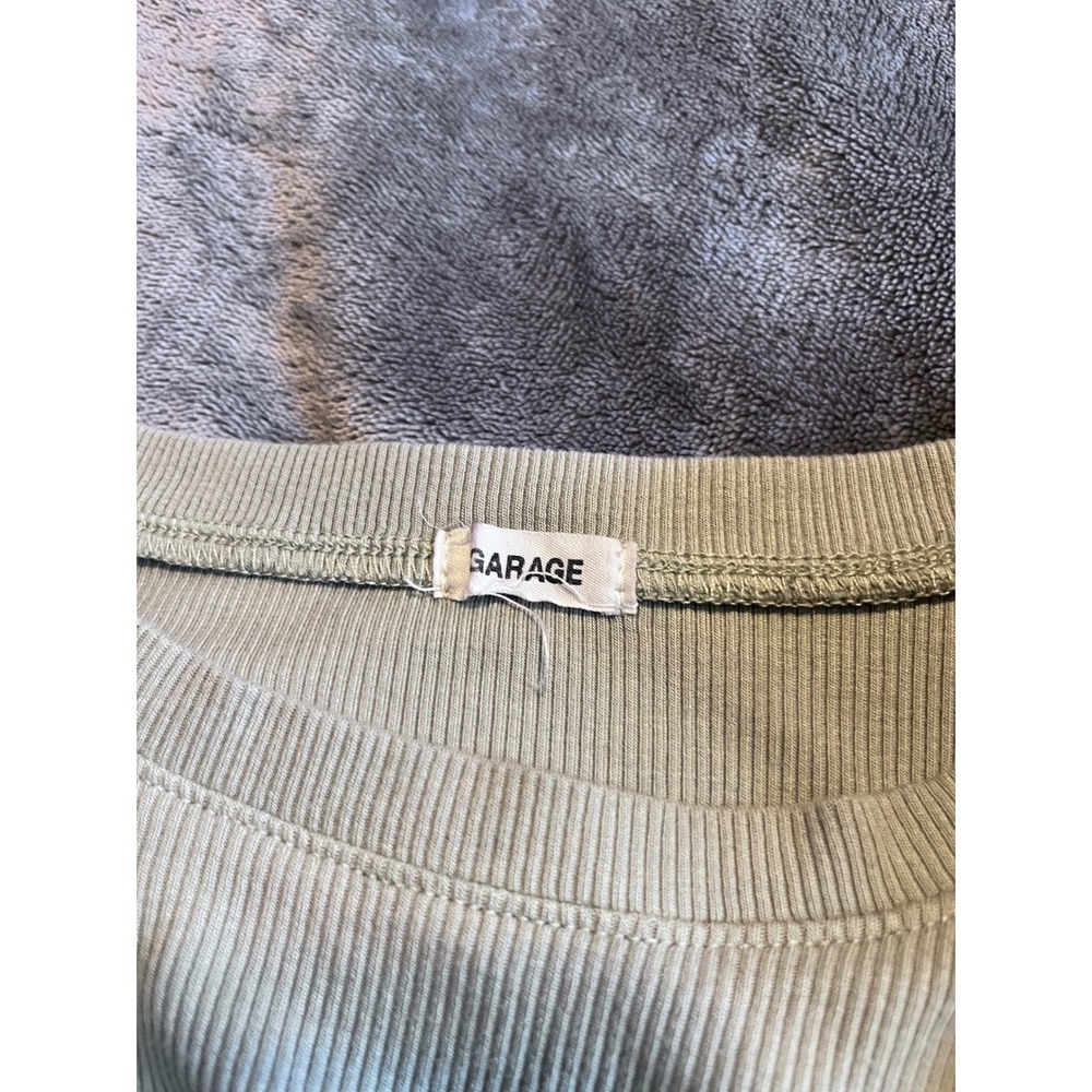 Garage Sage Green Ribbed Graphic Crop Top Long Sleeve Vintage Market Medium - Picture 3 of 4